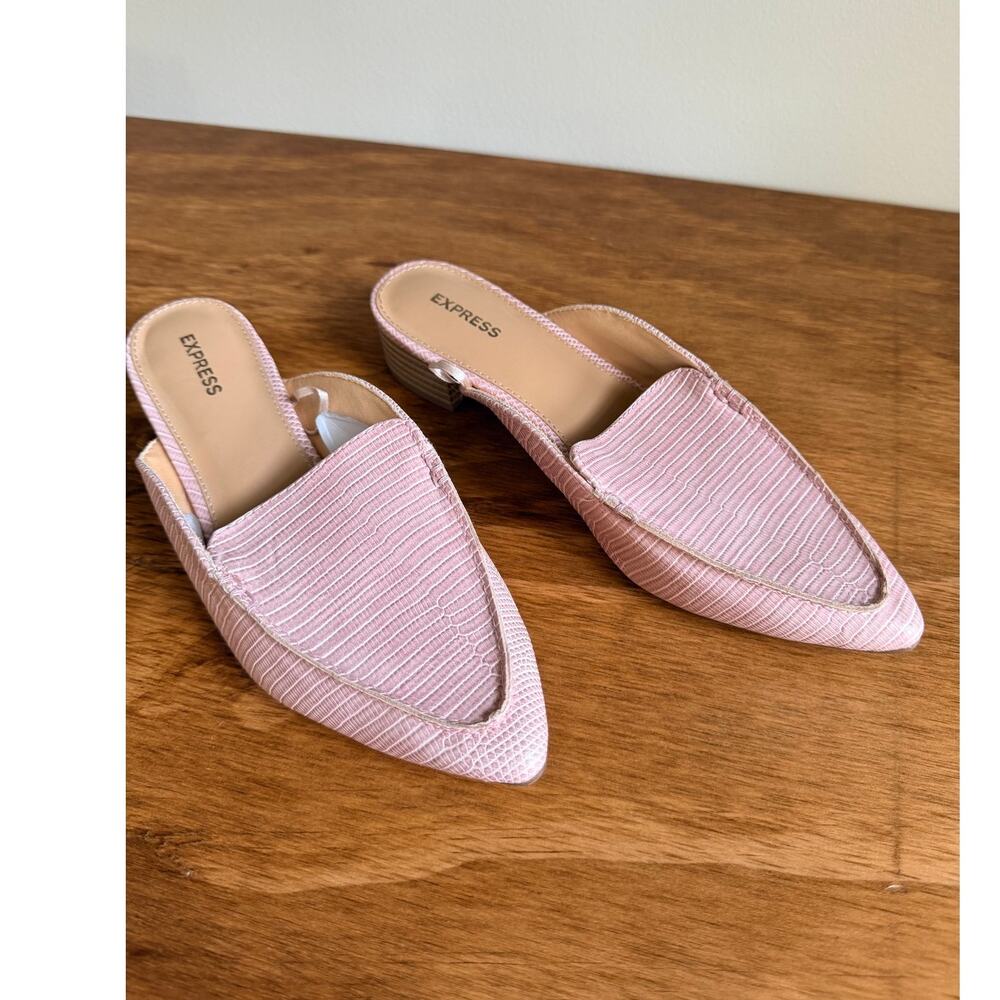 Express Pink Faux Leather Animal Print Snakeskin Pointed Toe Mules Women Size 8
